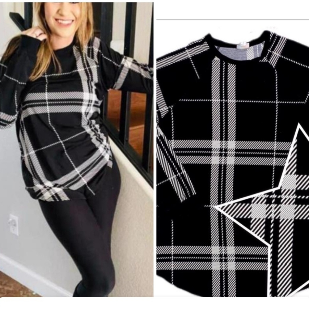 LuLaRoe Black and White Plaid Long Sleeve Top